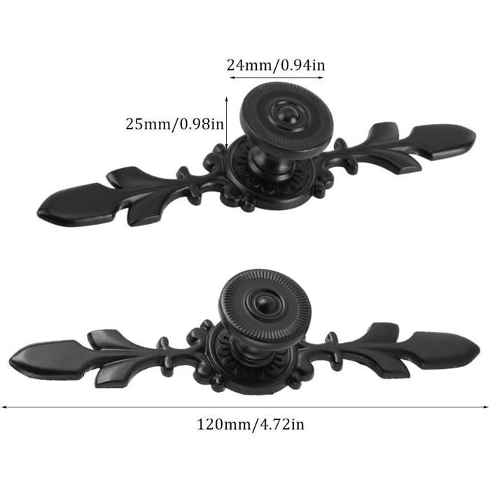 Lot de 4 poignées boutons vintage en alliage de zinc noir – style vieilli pour tiroir armoire