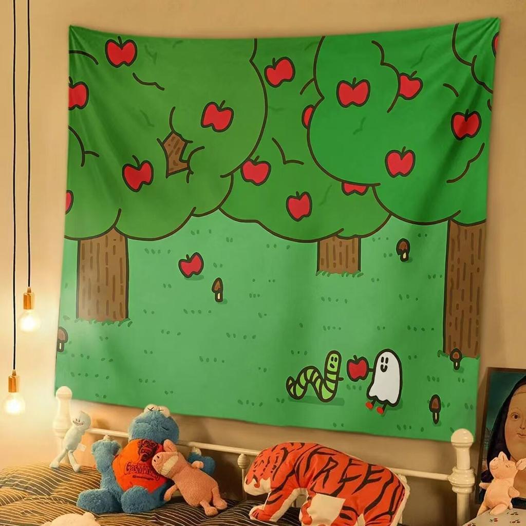 Cartoon Ghost Halloween Wall Tapestry Funny Haunted House Decor Conceal Imperfections Festive Hanging Background for Atmosphere