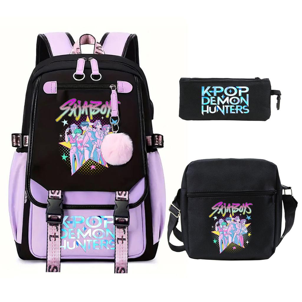 Hot Sale Witch Hunter KPop Peripheral Printing Student School Bag Shoulder Bag Casual Pencil Bag Three-piece Set