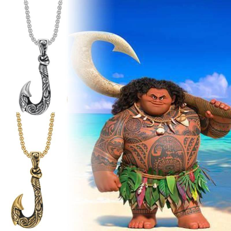 Pendant Necklace Moana Maui Fishhook Titanium Steel Ornaments Hawaiian Anime