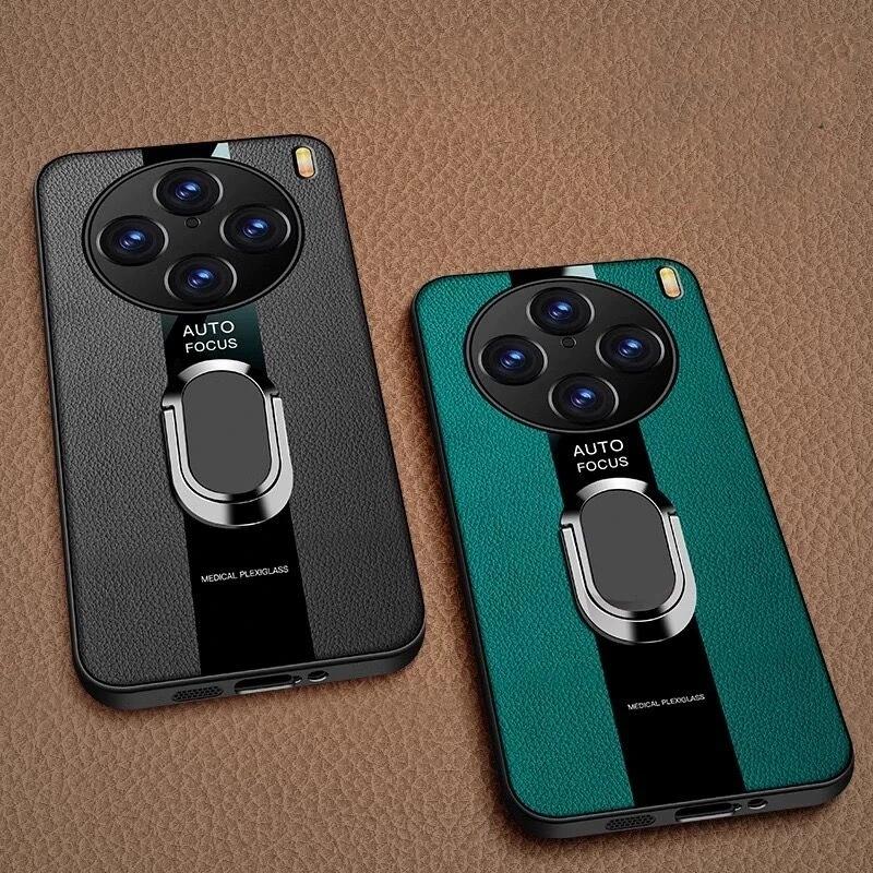 Držák prstenu Plexisklo kožené pouzdro pro Vivo X100 Pro Zadní kryt Nárazuvzdorné silikonové pouzdro na telefon pro Vivo X 100 X100Pro X90 X90Pro Plus