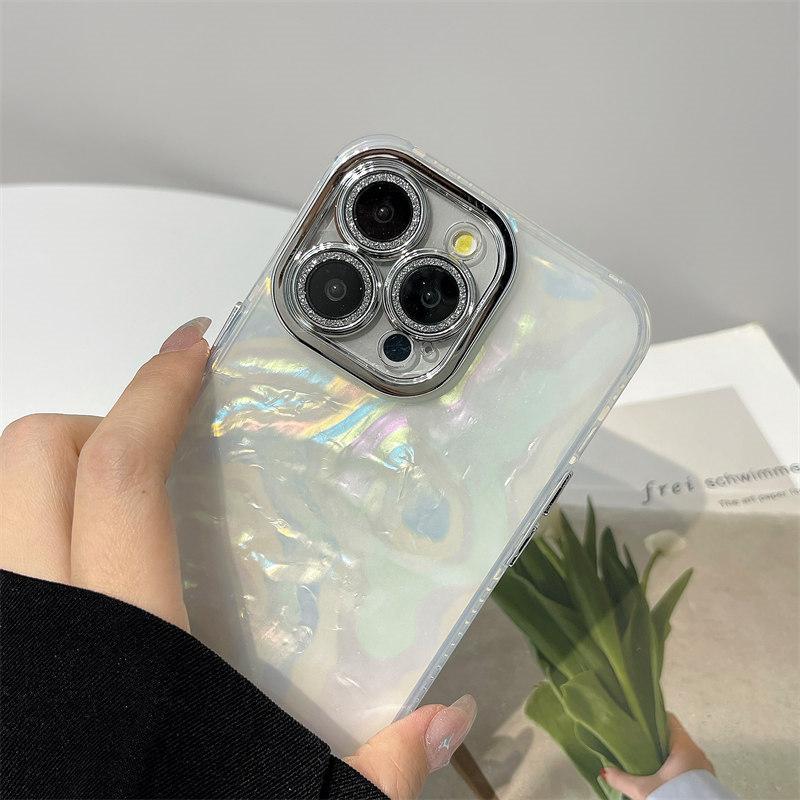 Luxury Glitzy Laser Rainbow with Lens Film Protection Case for iPhone 15 Pro Max 14 Plus 13 12 11 Pro All-Inclusive Fall Protection Cover