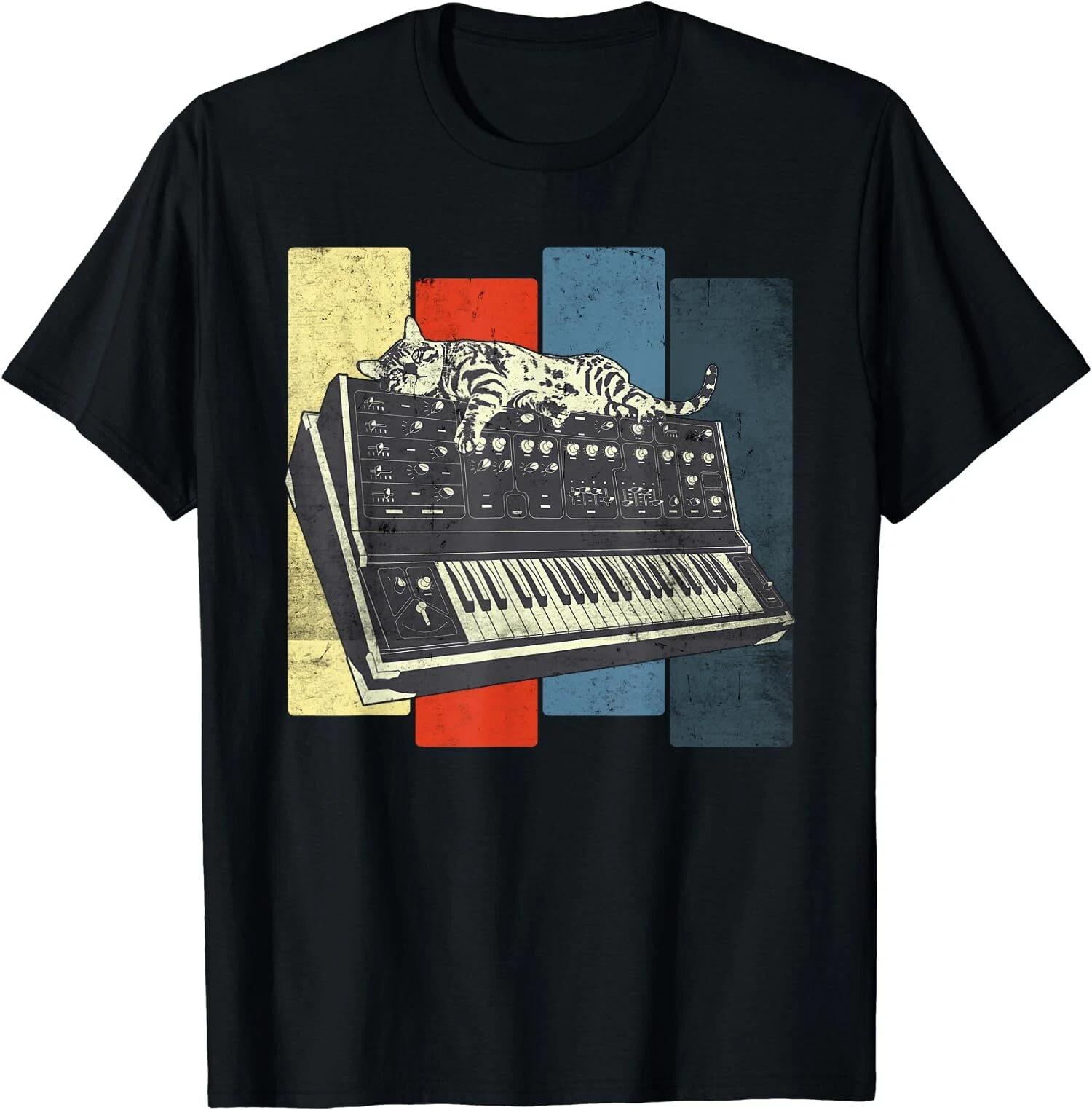Vintage Analog Cat, Modular Synthesizer Keyboard Techno T-Shirt XS