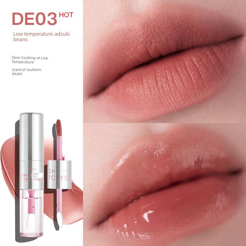 Into You Heart Desire Double-Ended Lip Glaze Matte + Glossy Lipstick Mirror Nude Lip Mud Long-Lasting Light Lip Texture