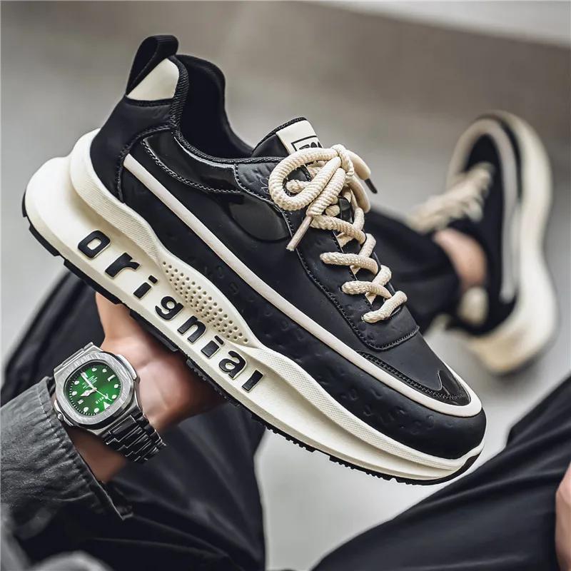 

Мода 2025 Новые Высококачественные Мужские Кроссовки Модный Тренд Универсальная Повседневная Обувь Уличная Толстая Подошва Увеличивающие Рост Беговые Кроссовки 44 чёрный