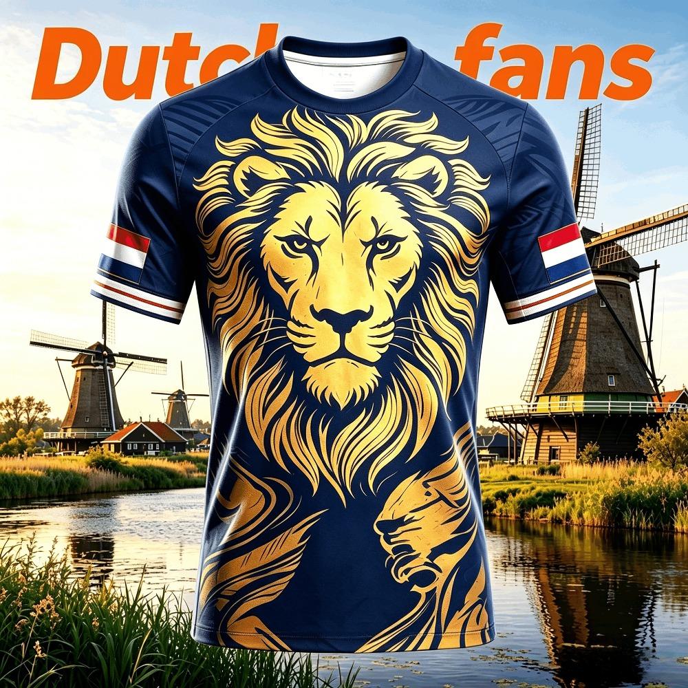 2026 Summer Dutch Flag Patterned Football Shirt 3D Printed Sports T-Shirt Men s Shirt Short-Sleeved Sports Shirt Women s T-Shirt S