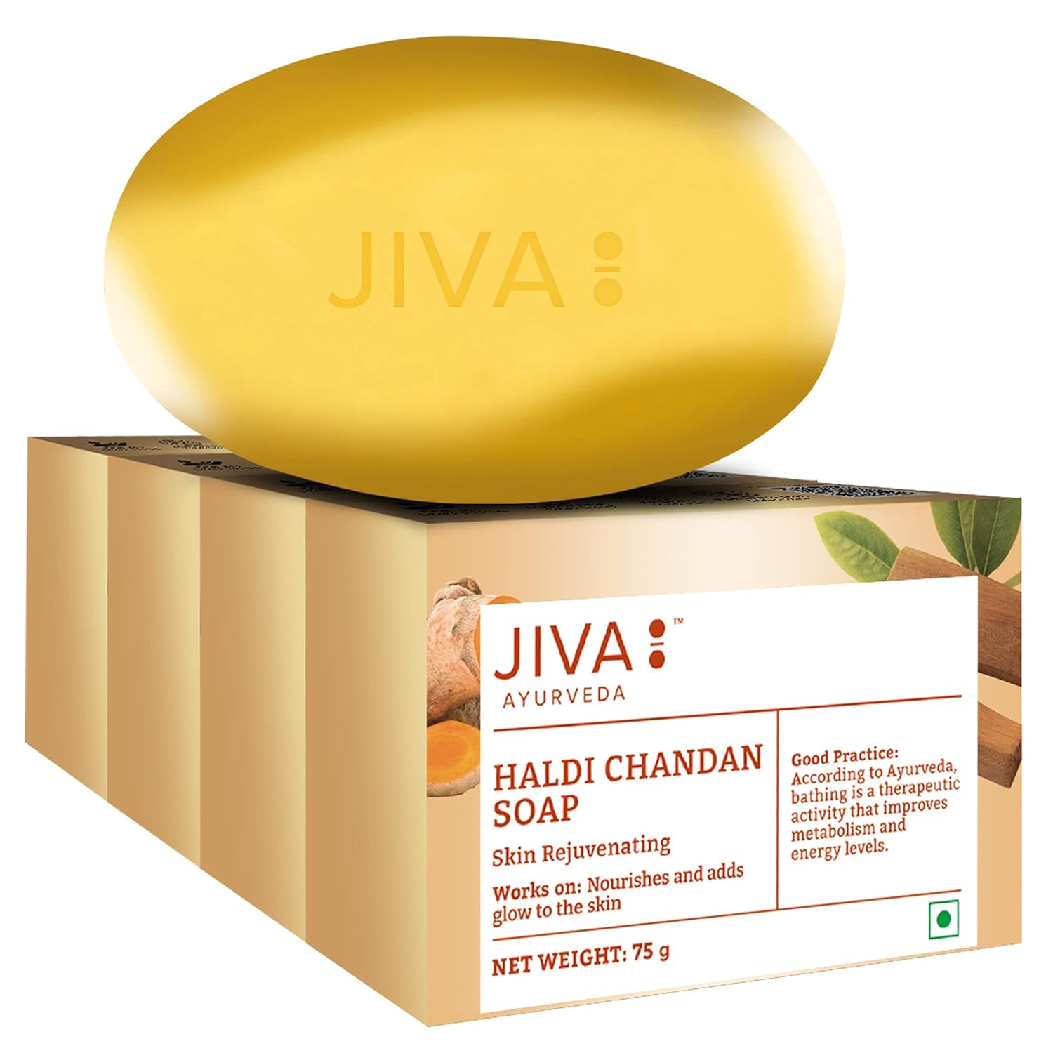 

Jiva Ayurveda Haldi Chandan Bathing Soap 75 gm Pack of 4 Natural Turmeric Sandalwood Skin Brightening