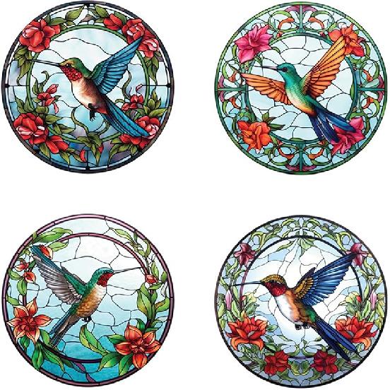 4 Sheets Large Size Hummingbird Window Clings Anti-Collision Window Clings Decals To Prevent Bird Strikes On Window Glass Non Adhesive Vinyl Cling