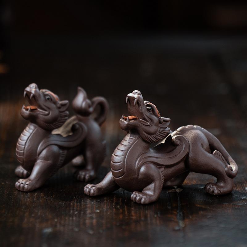 Yixing Purple Clay Wealth Pair Pixiu Tea Pet Retro Flowerpot Landscaping Tea Figurine Play Toys Tea Statue Ornaments Accessories