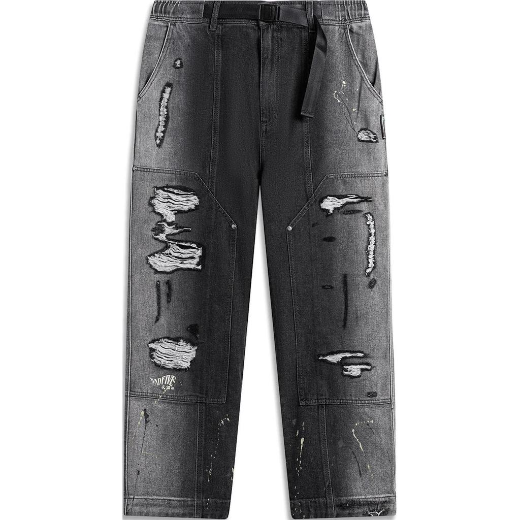 Li Ning Badfive Ripped Loose Straight Comfortable Casual Pants Men Bottoms Slate-Gray AKXU017-1