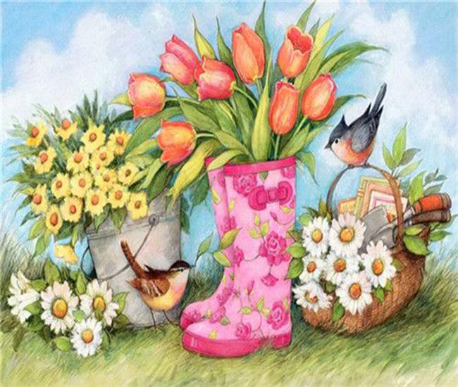 RUOPOTY Oil Painting By Numbers Flower Acrylic On Canvas DIY Frame Wall Art Picture By Numbers Daisy Children's Room Decor