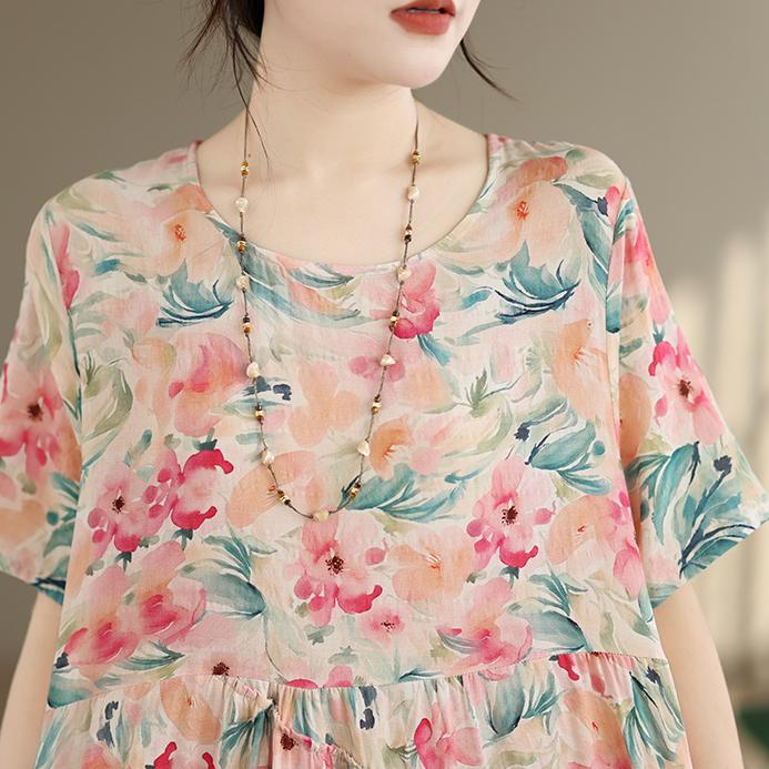 DIMANAF New 2026 Sundress Women Plus Size Summer Casual Print Long Dress Cotton Loose Oversize Maxi Floral Beach Holiday