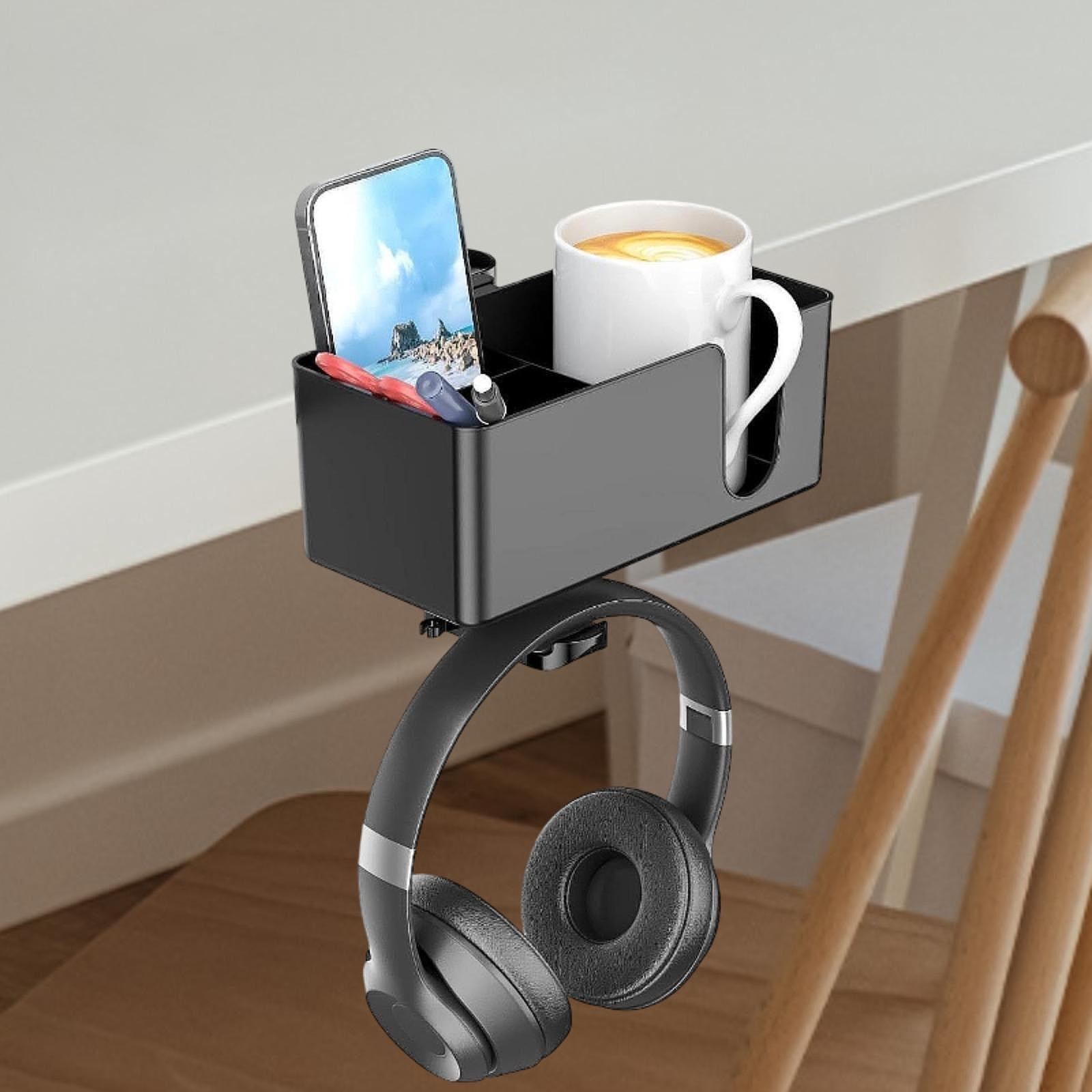 

Коробка для хранения ручек для телефона 4 в 1 Настольный подстаканник Крепление на стол Подвеска для наушников под стол для рабочей станции Кружка для кофе Общежитие Тумбочка чёрный