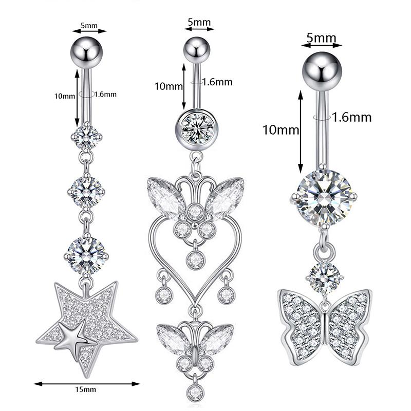 Modische Pentagramm Bauchnabelringe Edelstahl Langes Anhänger Schmetterling Herz Bauchnabelpiercing Ring Für Frauen Körperschmuck