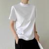 Women Mock Neck Short Sleeve Cotton T‑Shirt Loose Minimalist Back‑Stitch Casual Top Summer M‑2XL