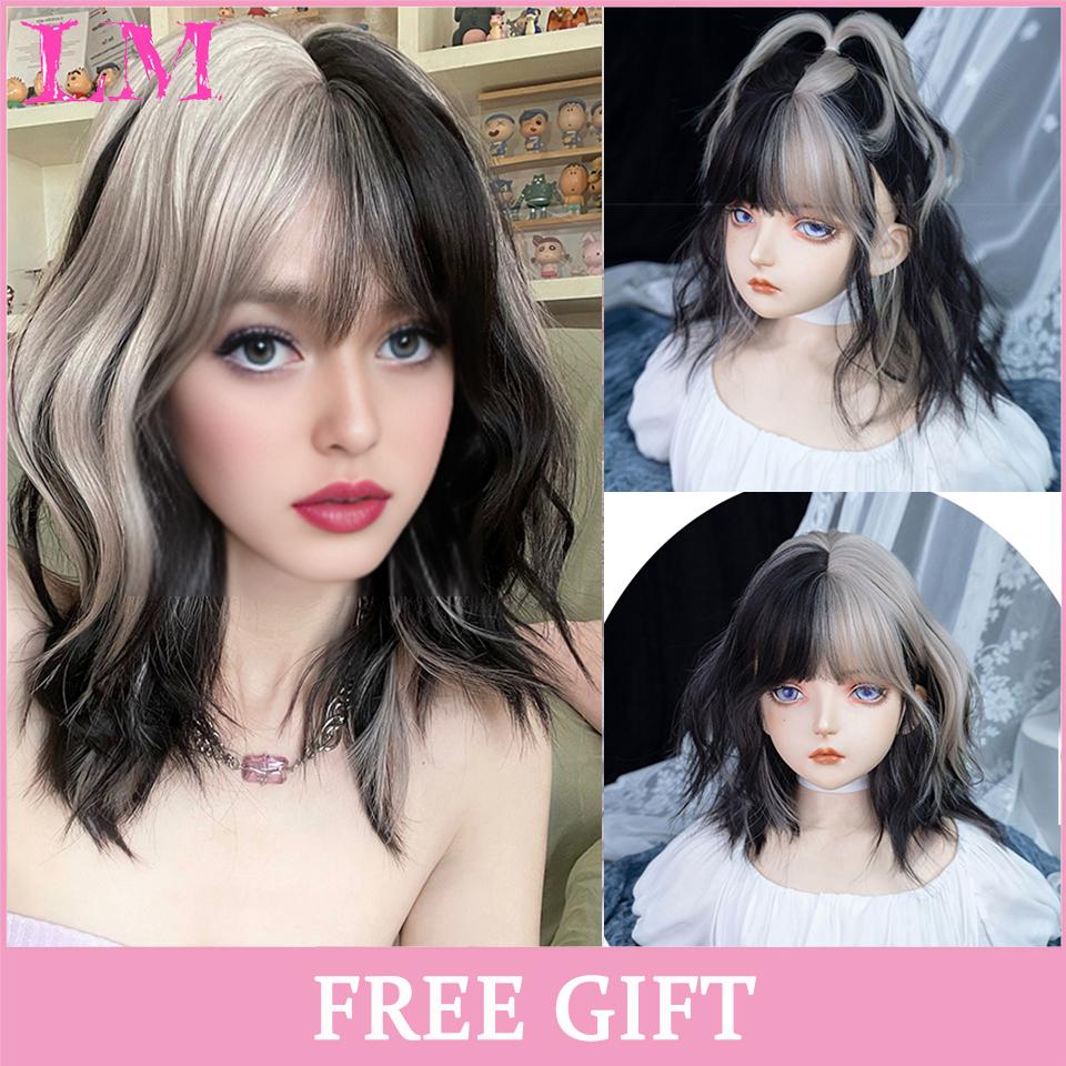 LM Cosplay-Perücke mit Pony, synthetisches glattes Haar, 61 cm lang, hitzebeständig, rosa Perücke für Frauen
