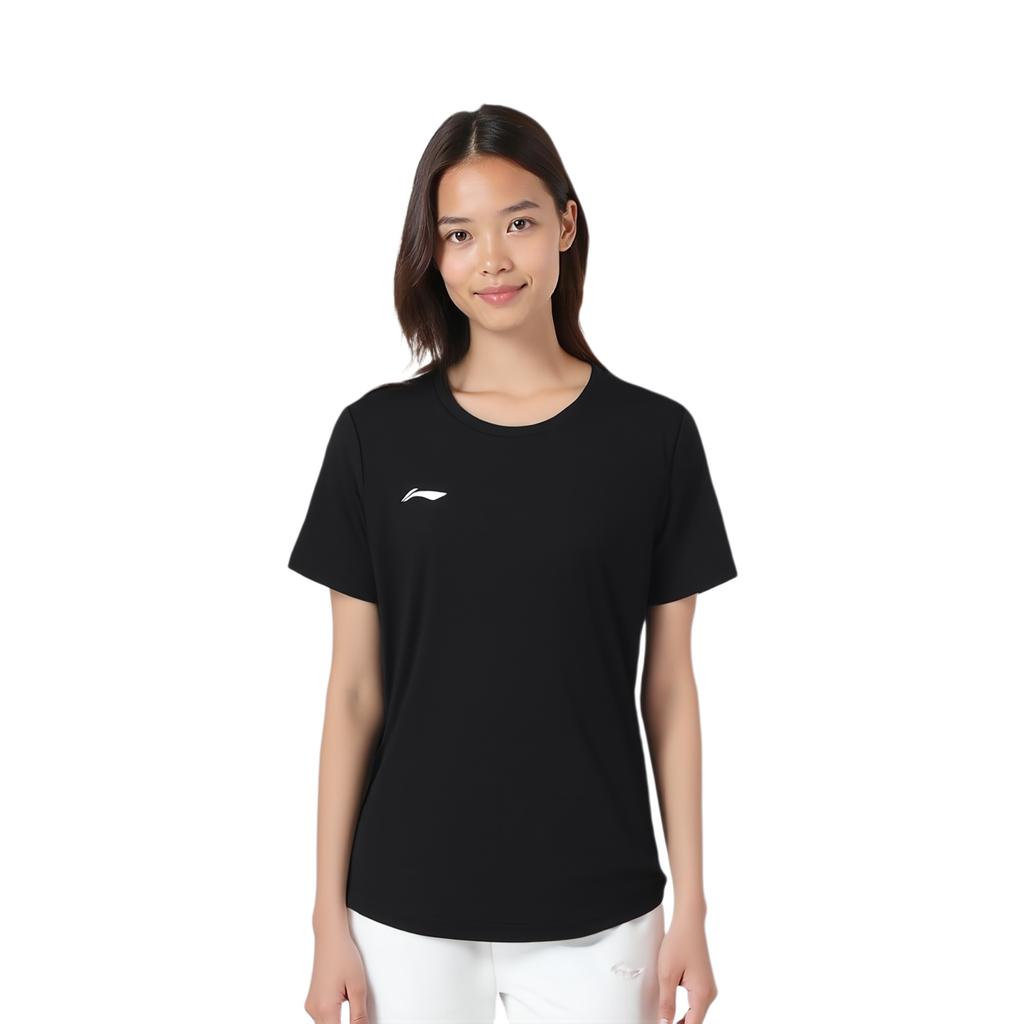 Li Ning Sports Lifestyle Series Solid Color Round Neck Comfortable Versatile Breathable Short Sleeve T-Shirt Women T-Shirts Black ATSU872-1