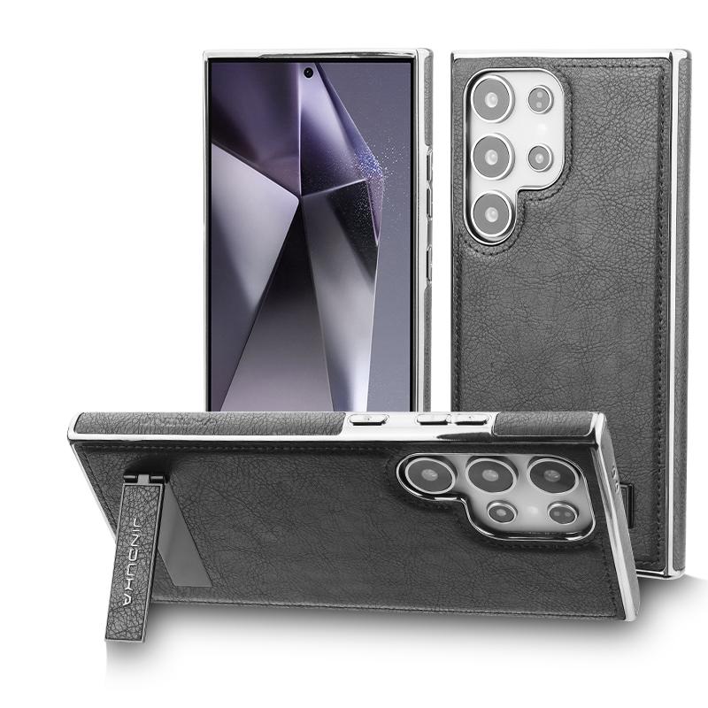 Luxury Leather Texture Phone Case for Samsung Galaxy S25 Edge S24 Ultra S23+ Plus Magnetic Cover And Hidden Stand Business