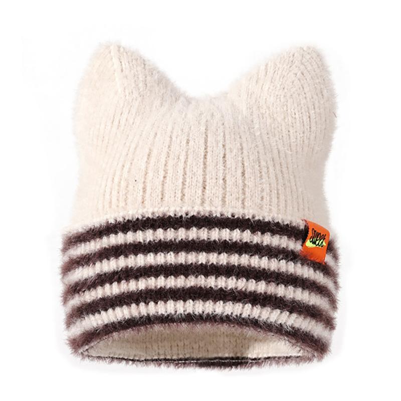 Nuovo Adorabile Cappello Dandy Cappello Beanie Orecchie di Gatto Dolci Cappelli Invernali per Donna Street Y2K Colori Caramella Righe Cappelli Caldi per Ragazza
