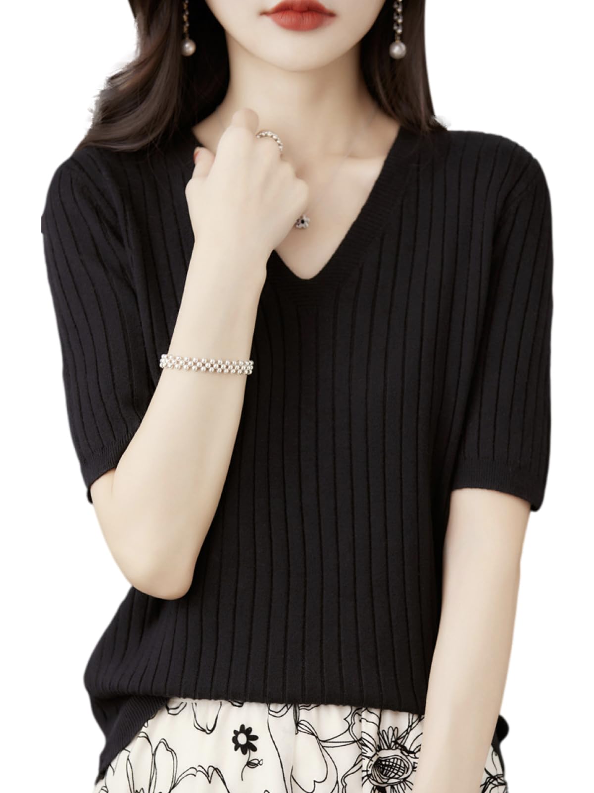 

Короткий Большой Крой и BN243 BLK L [BN1 Select] Женские Топы, Рукава, Красивый, Весна, Лето, Осень, Мода, Вязаный, Туника, Худи, Размер, Сшитый, чёрный