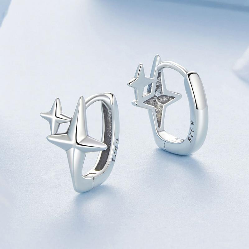WOSTU 925 Sterling Silver Simple Wedding Hoop Earring For Women Star Moon Huggie Zircon Earring Rectangle Hoops Engagement Gift