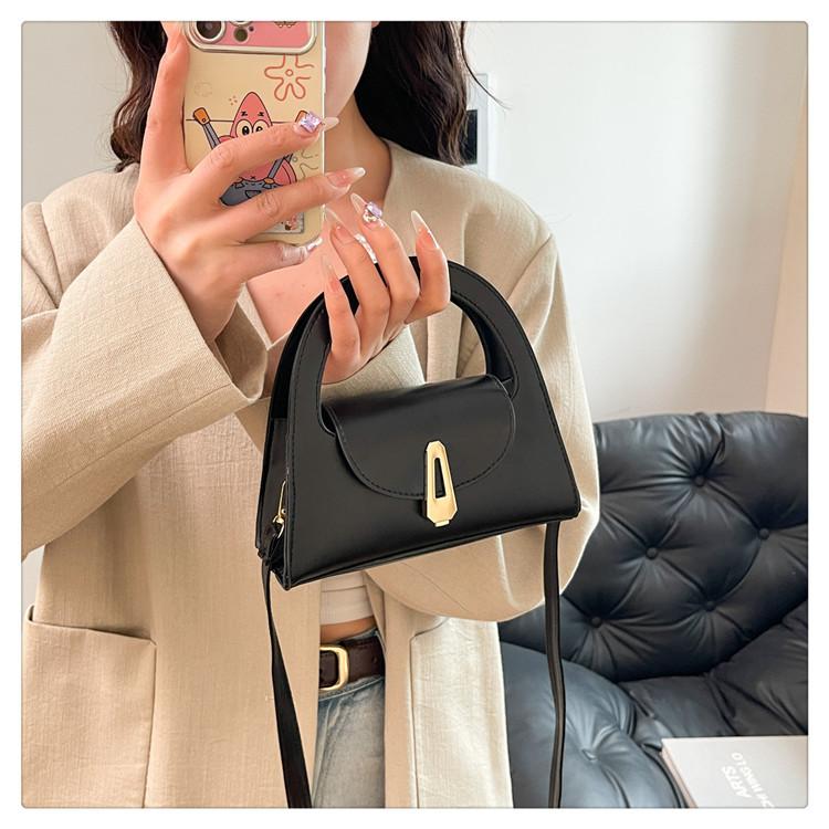 Chic Solid Color Faux Leather Shoulder Bag, Women's Semi Circle Handbag with Snap Lock, Trendy Commute Crossbody Purse CLE