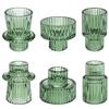 Glass Taper Candle Holder Short Small Boho Ribbed Votive Candlestick Holder for Table Centerpiece Wedding Decor and Dinner Party