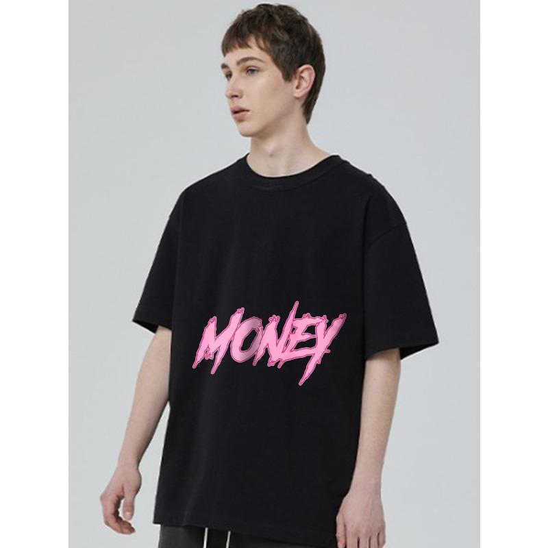 Black Oversized T Shirt with Pink Money Graffiti Print for Casual Streetwear Style
