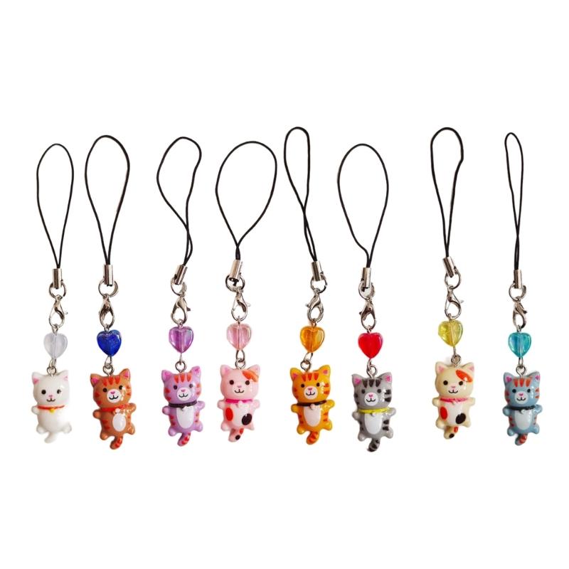 Cute Cat Pendant Phone Chain Strap Heart Charm Keychain Phone Lanyard Resin Keyring Bag Backpack Ornament Party Jewelry