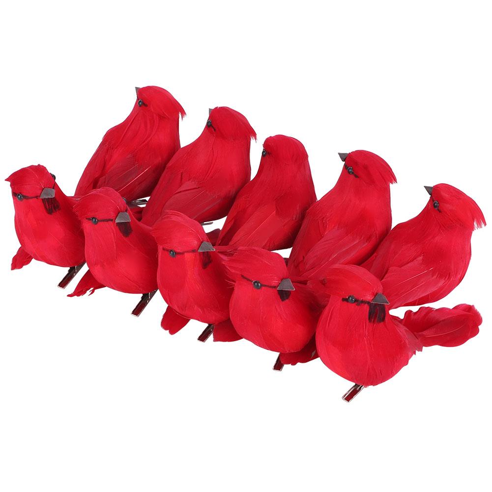 10 Pieces Artificial Red Simulated Foam Birds for Lawn, Garden, Outdoor Decoration, Each with Clip, Suitable for Garden Flower Arrangements,