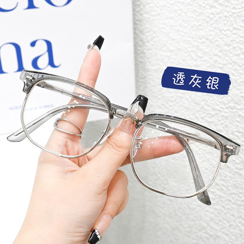 

Очки для бровей в стиле ретро, оправа для мужских модных женских очков Tide, полуоправа, анти-синий свет, плоские легкие очки, готовые очки для близорукости [No lenses] Glasses empty frame