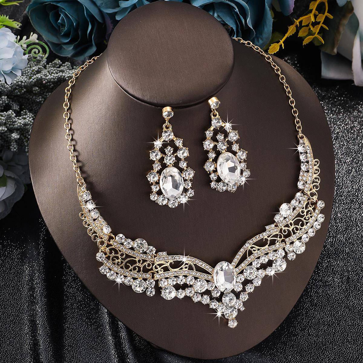 Exquisite Bride Wedding Jewelry Set: Fashionable European  American Full Diamond Alloy Women s Accessories