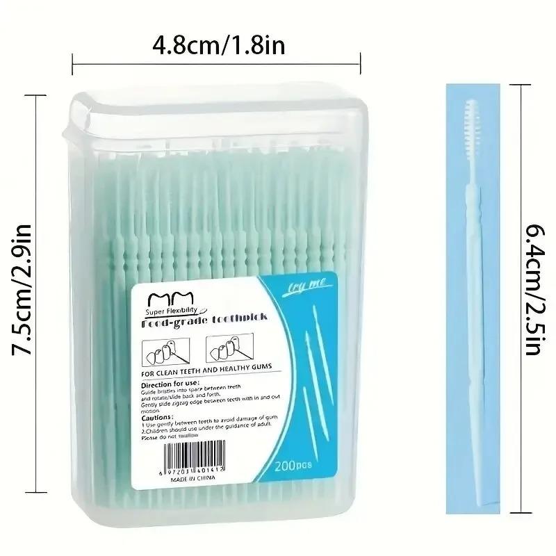 200 Pcs /box Double-ended Disposable Dental Floss Toothbrush Toothpick Oral Hygiene Care Family Boxed Portable Set