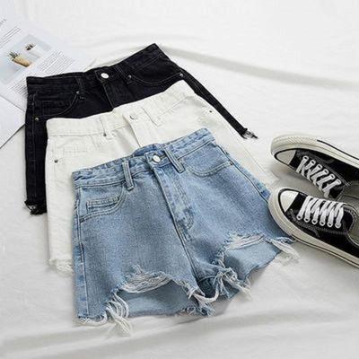 A-Linien-Shorts aus Baumwoll-Denim mit hoher Taille für Damen – Sommer 2025, Raw Edge und weites Bein
