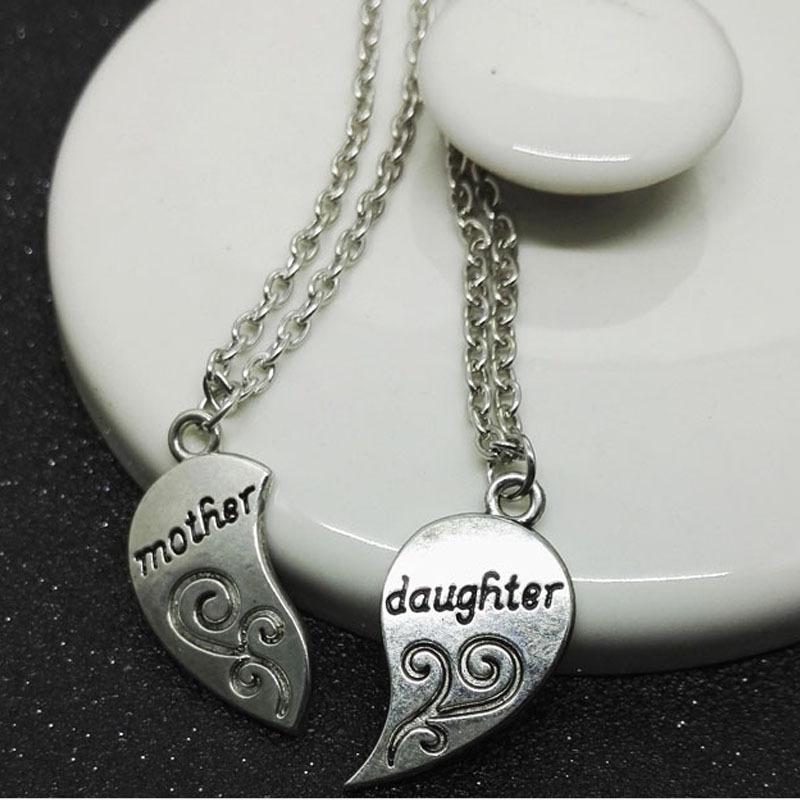 2pcs Antique Silver-plated Necklace Fashionable Mother Daughter Combination For Love Parent Child Style Jewelry