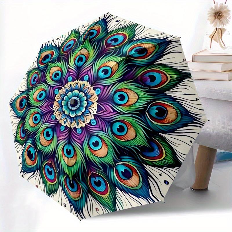 1pc Peacock Feather Mandala Automatic Open/close, All-Season Portable Folding Umbrella for Friends, Travel, Everyday, Events yy250812149