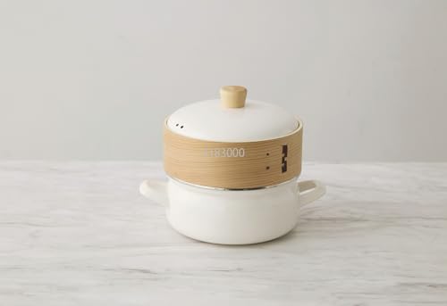 Fuji Enamel [Authentic] White Enamel Pot with Steamer, Steamer and Pot Compatible, Steamer and Pot Functions