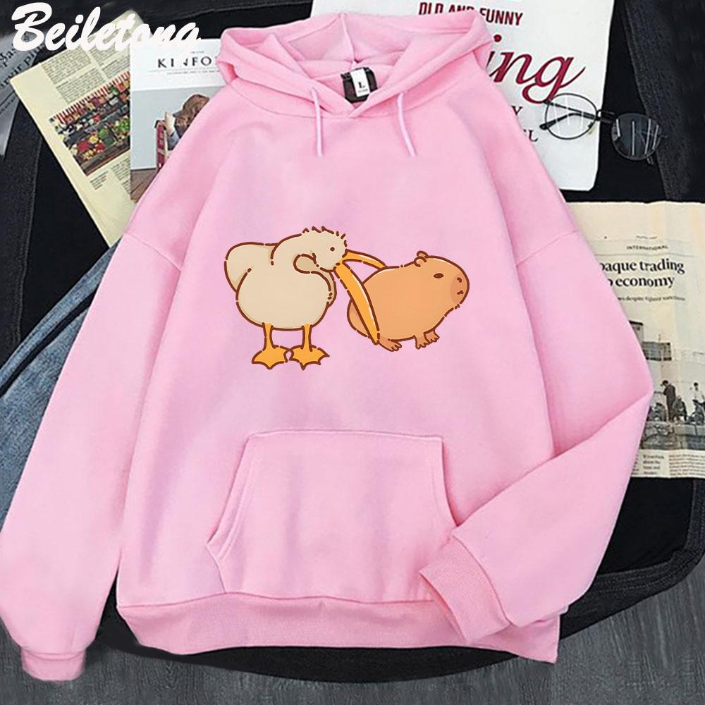 Funny Pelican and Capybara Hoodie Kawaii Woman Sweatshirt Spring Fashion Pullovers Girls Cartoon Long Sleeve Cloth