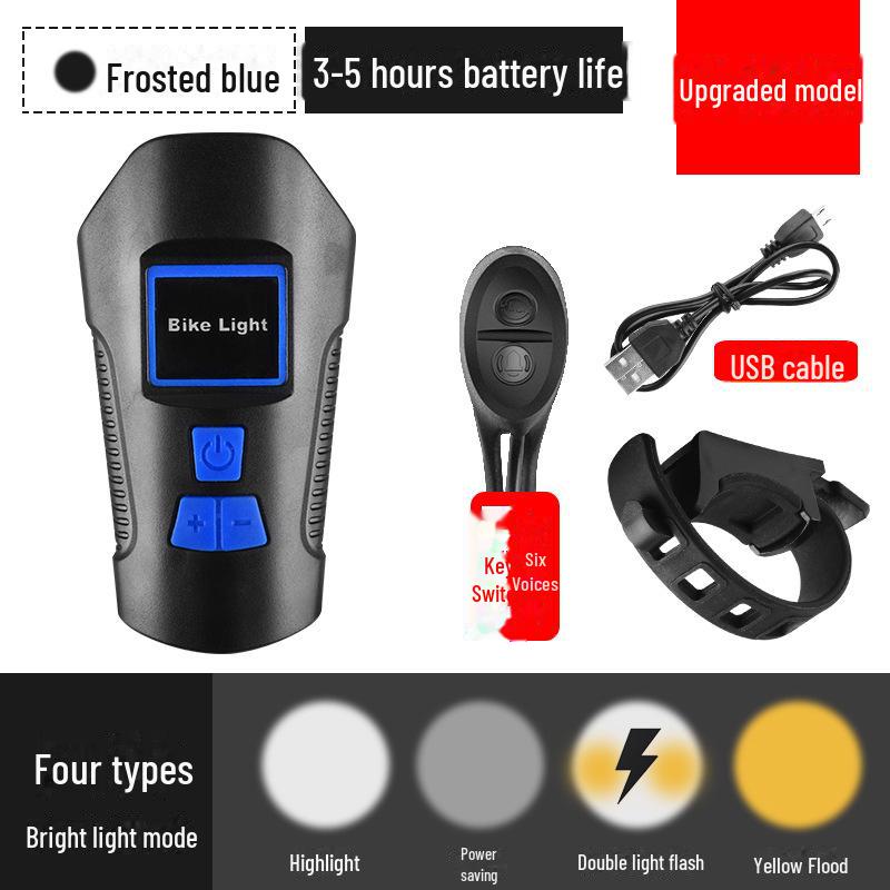 Rechargeable Waterproof USB Night Cycling Light with Speaker and Stopwatch, Strong Headlight.
