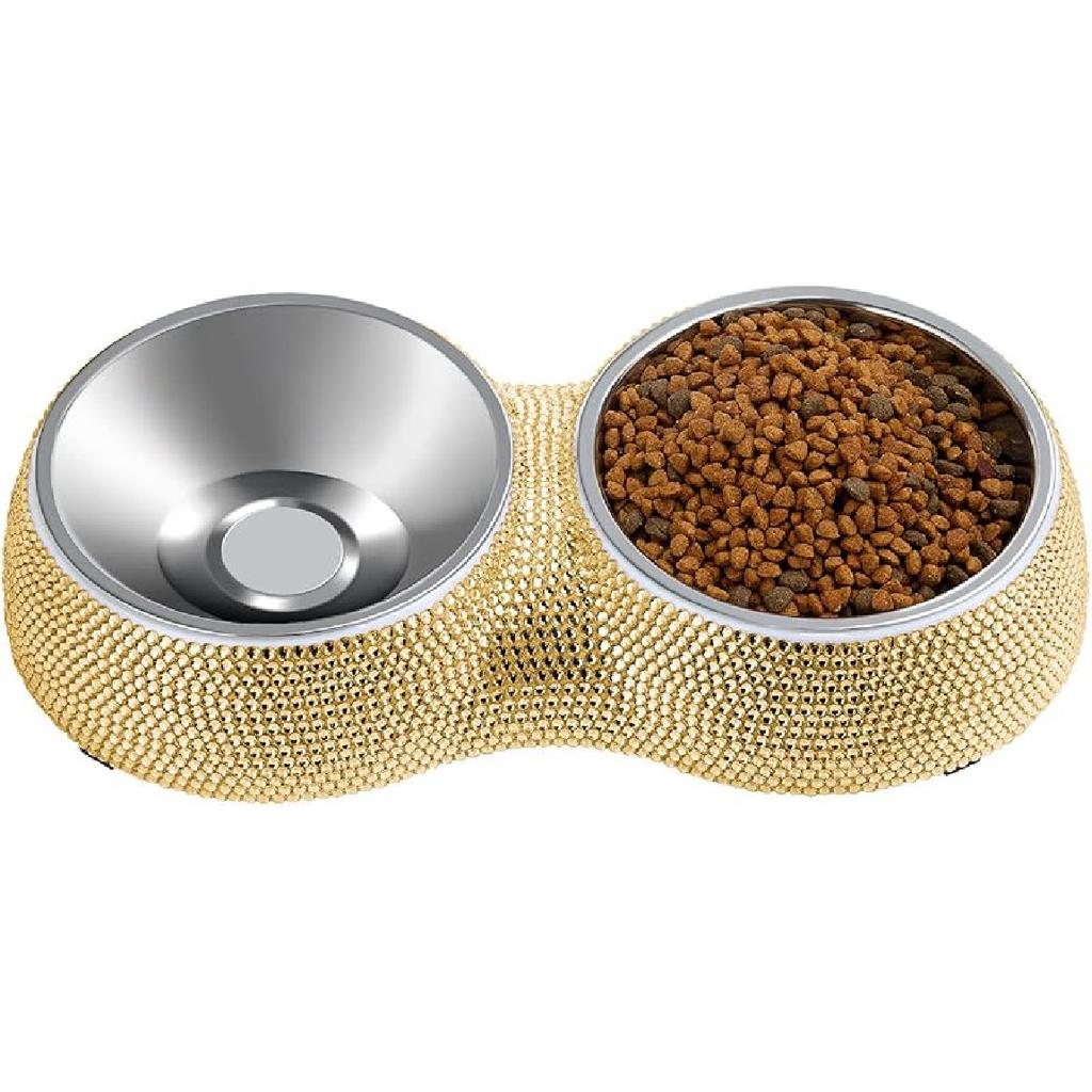 eing Dog Bowls Double Dog Water and Food Bowls Stainless Steel Bowls with Non-Slip Resin Station and Bling Rhinestones, Pet Feeder Bowls for Puppy