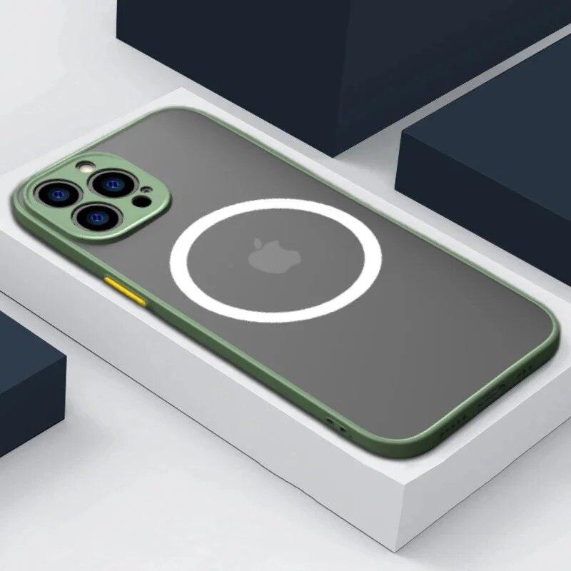Luksusowe matowe przezroczyste wsparcie magnetyczne etui na telefon iPhone 15 14 13 12 11 Pro Max Plus Mini bezprzewodowe ładowanie odporna na wstrząsy tylna okładka