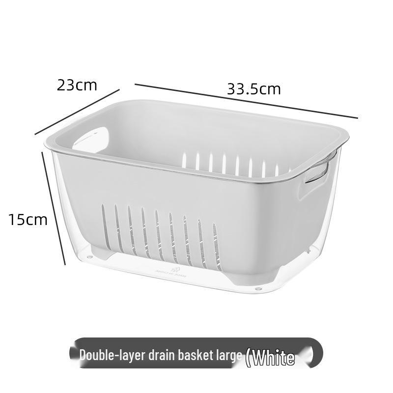 Double-Layer Transparent Large-Capacity Fruit & Vegetable Drainer Basket - Dustproof for Kitchen & Home