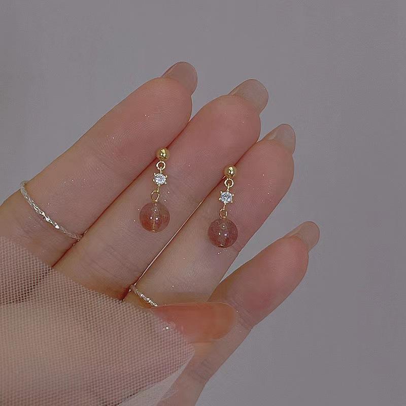 

Серьги с кристаллами клубники для женщин на осень и зиму, новый стиль, инкрустированные цирконием, серьги с персиковым цветком, розовые серьги Ins Retro