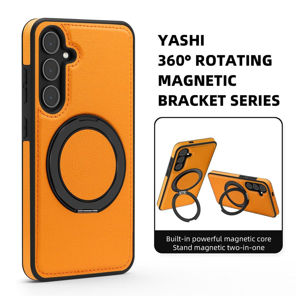 For Samsung Galaxy S25 Case with Ring Kickstand Magnetic Case PU Leather Back Cover