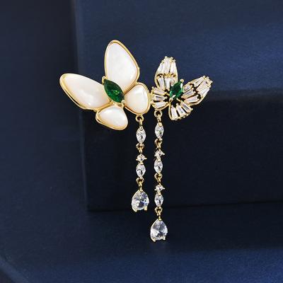 Fashion High-End Corsage Light Luxury Style Fringed Butterfly Shell Brooch Explosive Pin Zircon Accessories