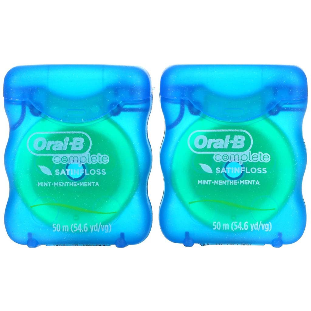 Oral-B Complete, Satin Floss, Mint, 2 Packs, 50 M (54.6 Yds) Per Pack.