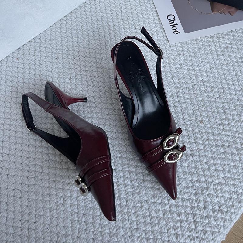 Fashion SUOJIALUN New Brand Women Sandal Fashion Buckle Pointed Toe Shallow Slip On Ladies Elegant Slingback Shoes Thin Low Heel Pumps