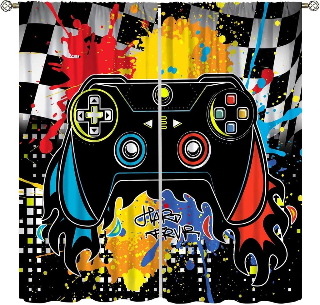Spiel Vorhänge Cartoon Gamepad Junge Mädchen Teenager Schlafzimmer Neon Dekorativ Küche Wohnzimmer Vorhang Set Bahnen Polyester Perfekt Für Bereich