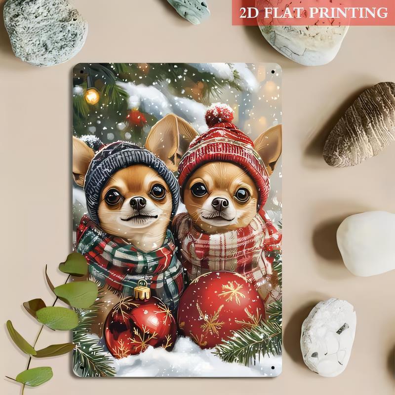Tin Sign  Printing Cute Christmas Dogs With Santa Hats Holiday Metal Wall Decor Sign Vintage Plaque for Home Kitchen Bar Garage