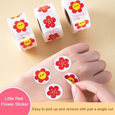 500Pcs/Roll Self-adhesive Praise Stickers Little Red Flower Inspirational Stickers Reward Stickers